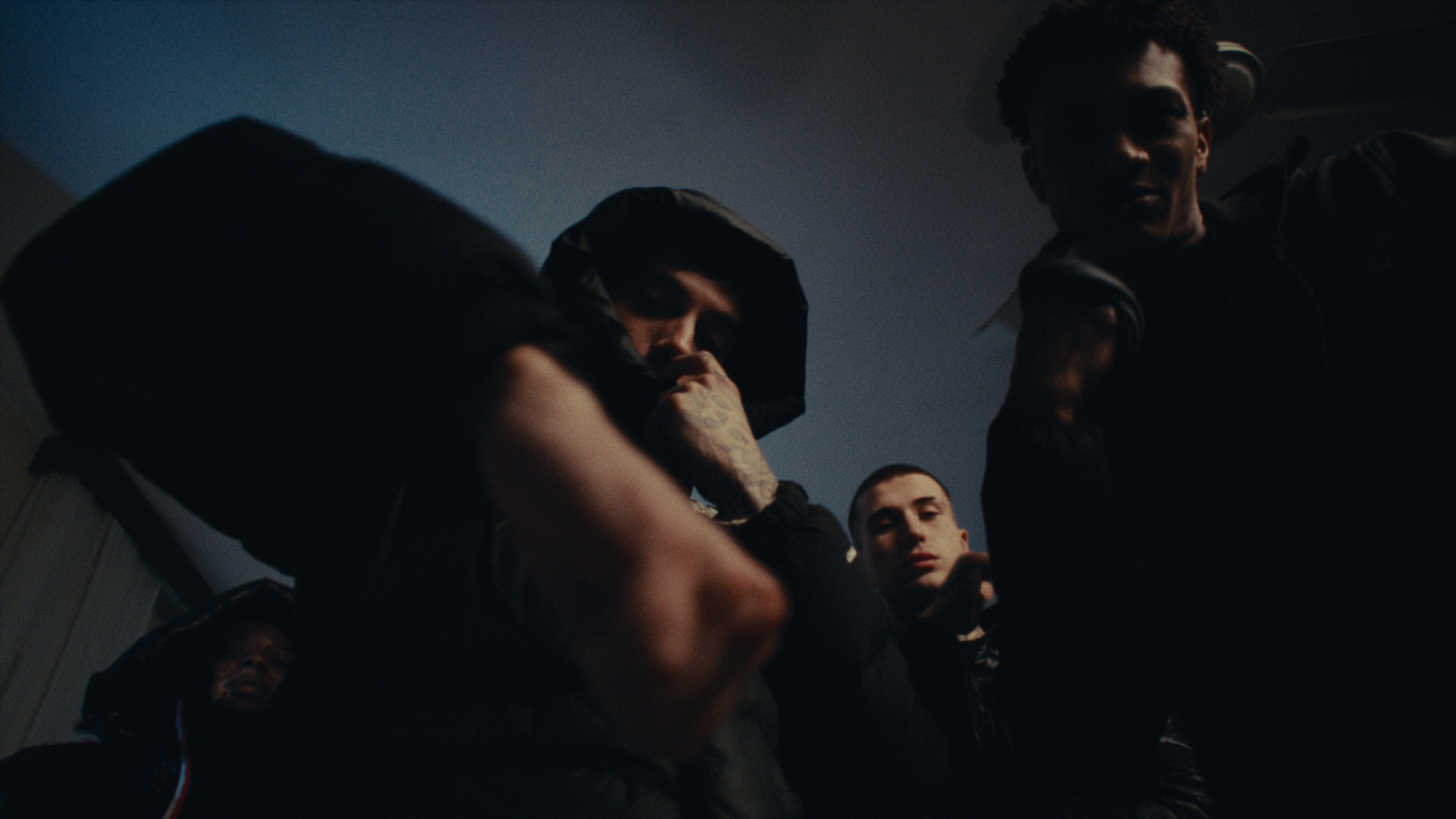 A group performing close to the camera